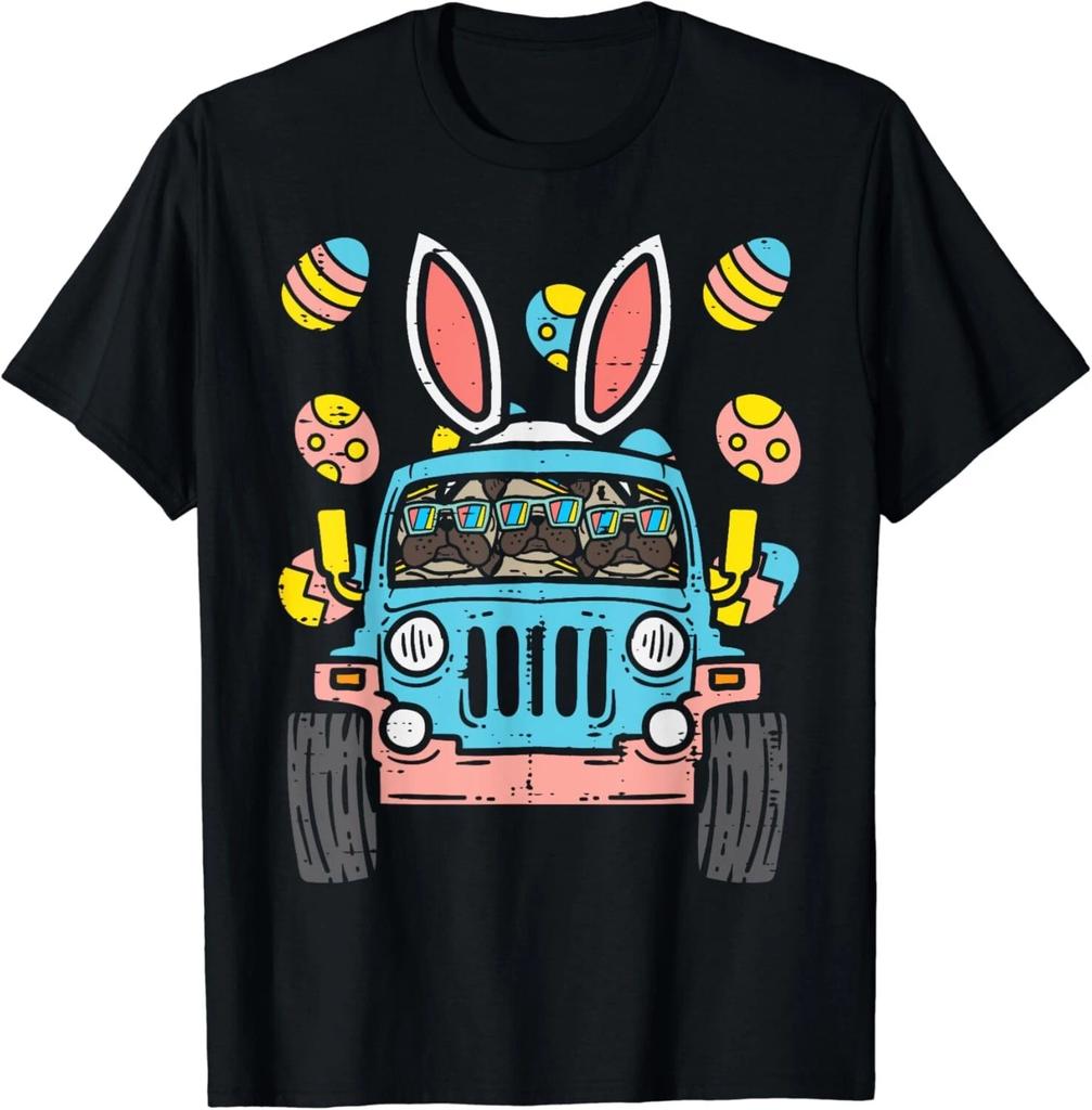 Pugs Monster Truck Bunny Ears Eggs Easter Egg Hunt Boys Gift Unisex T-Shirt