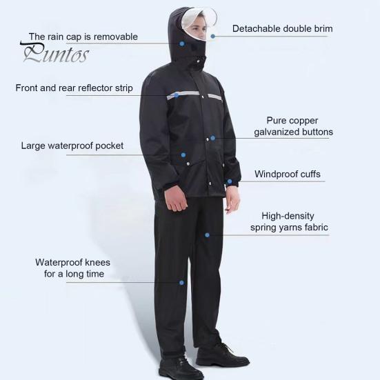 Комплект из 2 шт., плащ, брюки, мужской, женский, с капюшоном, длинный рукав, дождевик, эластичный пояс, длинные брюки, комплект, светоотражающие полосы, водонепроницаемый дождевик
