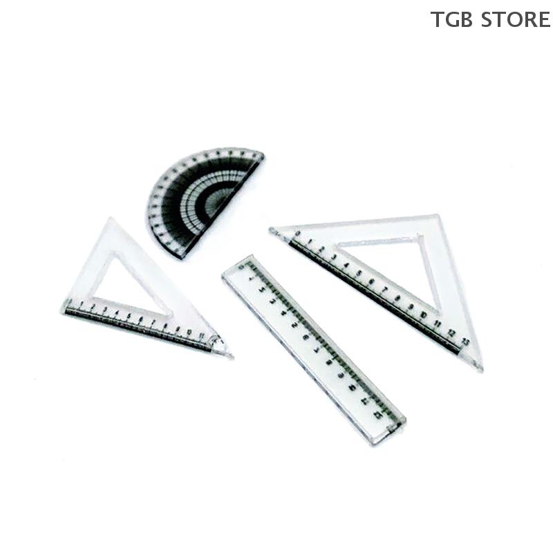 4Pcs Protractor Triangle Straightedge Ruler Model 1:12 Dollhouse Miniature Ruler Drawing Tool Doll House Accessories