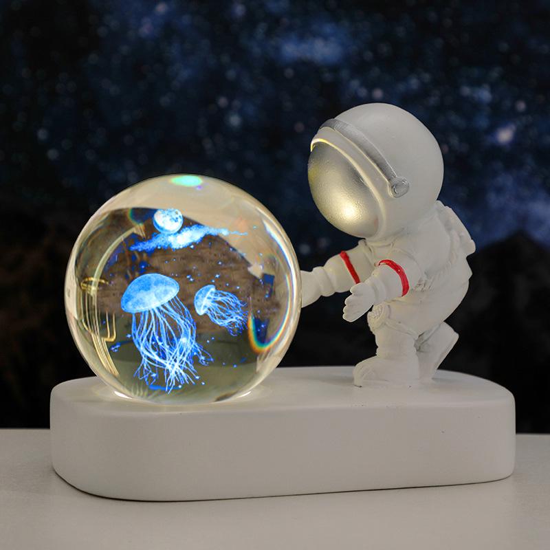 Cross-Border Astronaut Night Light: Starry Sky Crystal Ball with Luminous Base - Perfect Holiday Souvenir and Desktop Ornament.