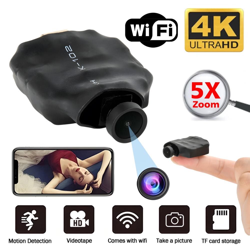 Мини-камера 4K HD Беспроводная WIFI-камера Поддерживает 5-кратный зум, обнаружение движения, удаленный просмотр, 120° Прямая трансляция камера для няни DIY