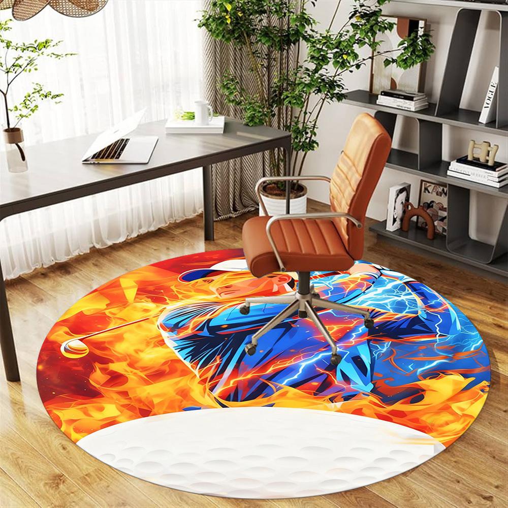 1PC Golf Fire Round Chair mat Area Rug - Non-Slip, Floor Mat for Office, Bedroom, and Indoor Decor -Gift D1127232