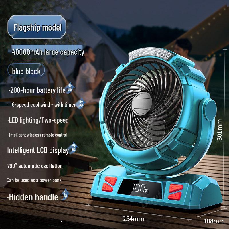 Portable Wireless Electric Fan with Ultra-Long Battery and Auto Head Shaking for Outdoor Camping and Car Cooling