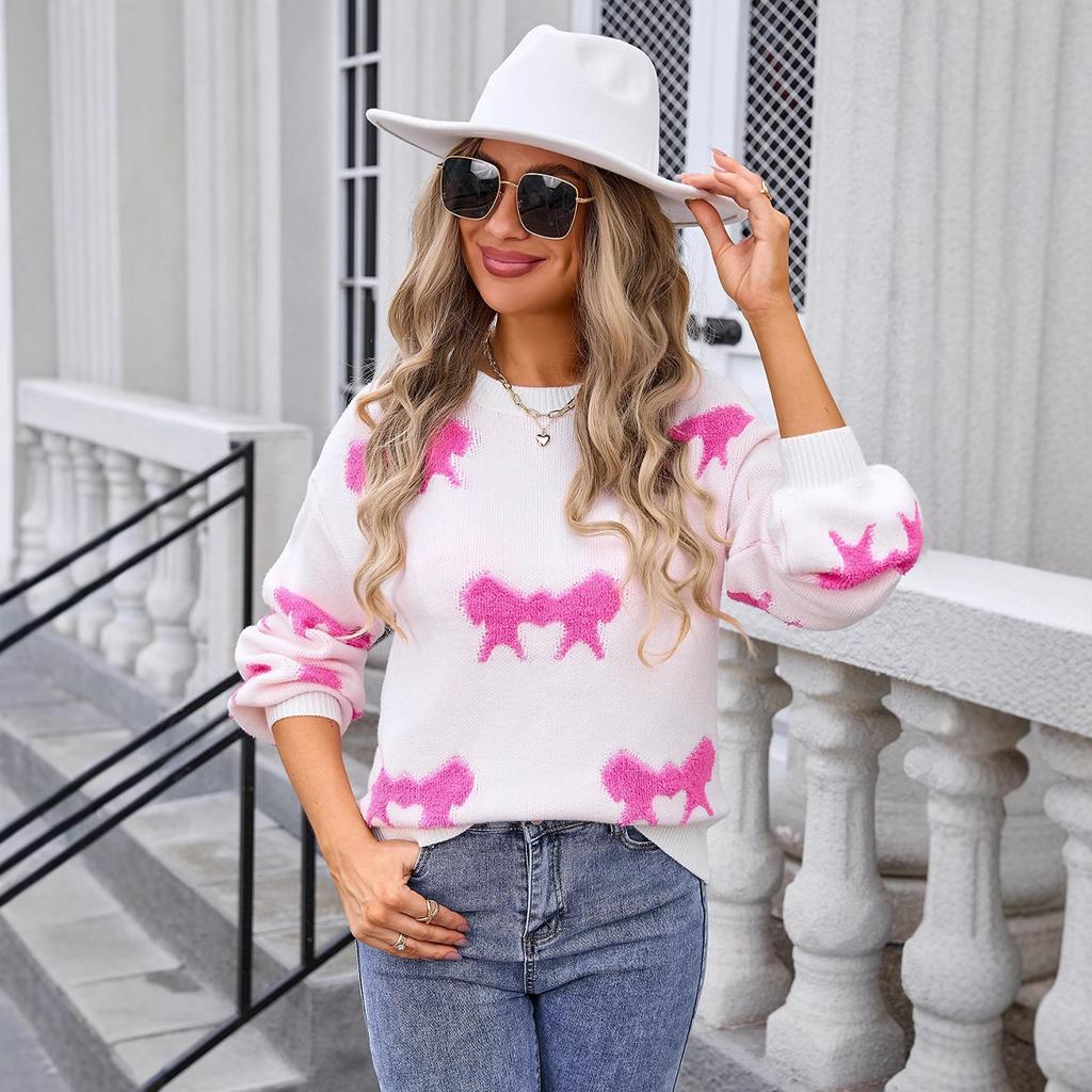 European and American style loose pullover sweater women's autumn and winter new towel embroidered jacquard knitted sweater