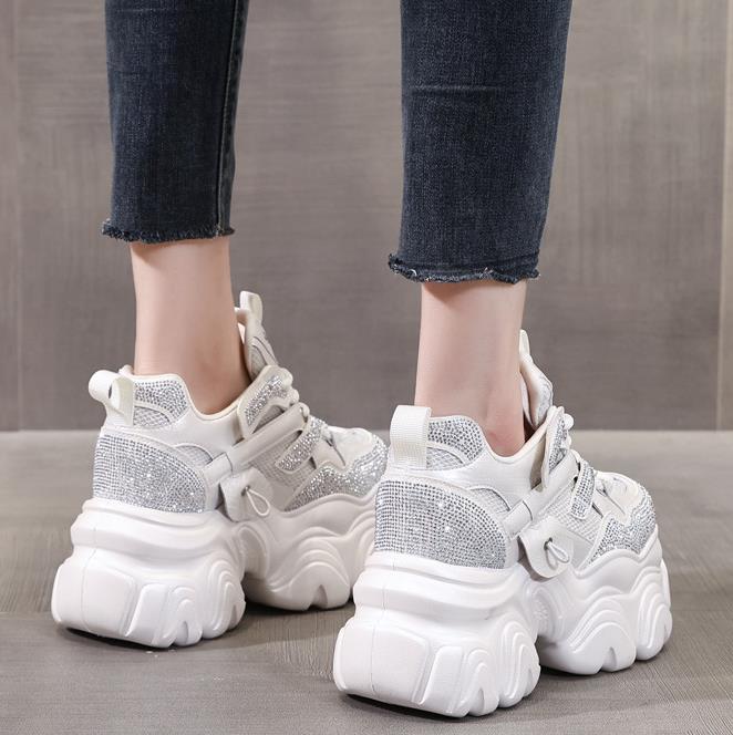 Мода 10СМ Воздушная сетка Микрофибра Кожа Вулканизированная Платформа Танкетка Балетки Удобные Летние Осенние Массивные Кроссовки Полые Женские Сандалии Обувь