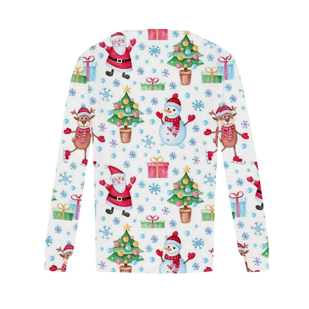 Женская повседневная футболка с круглым вырезом и длинными рукавами с рождественским принтом и складками