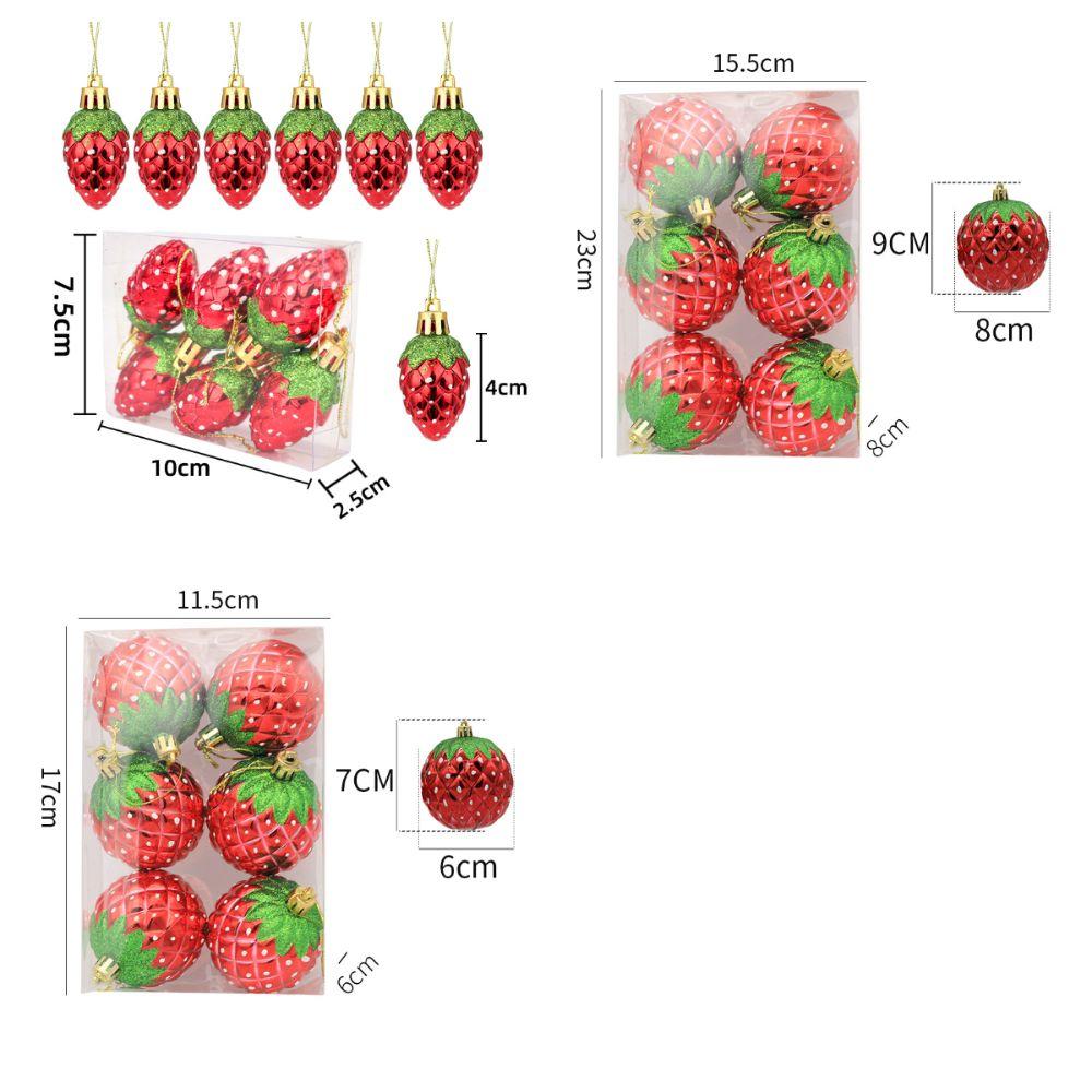 6PCS Stawberry Christmas Tree Ornament Red Xmas Ornament Ball Scene Making