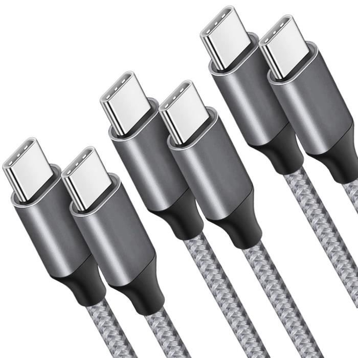 Lot-3 Câble USB-C vers USB-C Charge Rapide 3A pour Samsung Galaxy M13 4G M23 5G M32 M33 M52 5G -Nylon Tressé 1M Gris