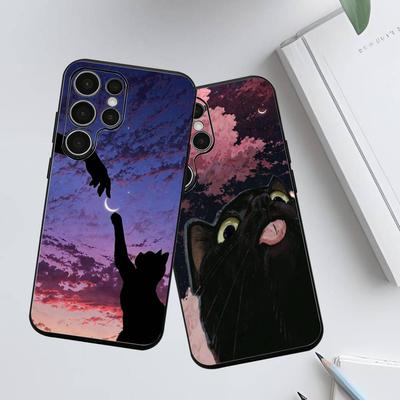 Силиконовый чехол для телефона с принтом черного кота для Samsung Galaxy S 24,22,20,23,21,20 Ultra Plus Lite 5G