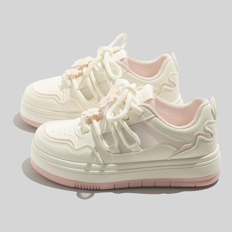 Белые туфли на толстой подошве, универсальная повседневная обувь для женщин, дышащая сетка, модные одинарные туфли, студенческие кроссовки