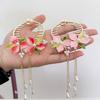 Pink Peach Blossom Bun Hairpin Imitation Pearl Round Bun Ponytail Holder  Women Girls