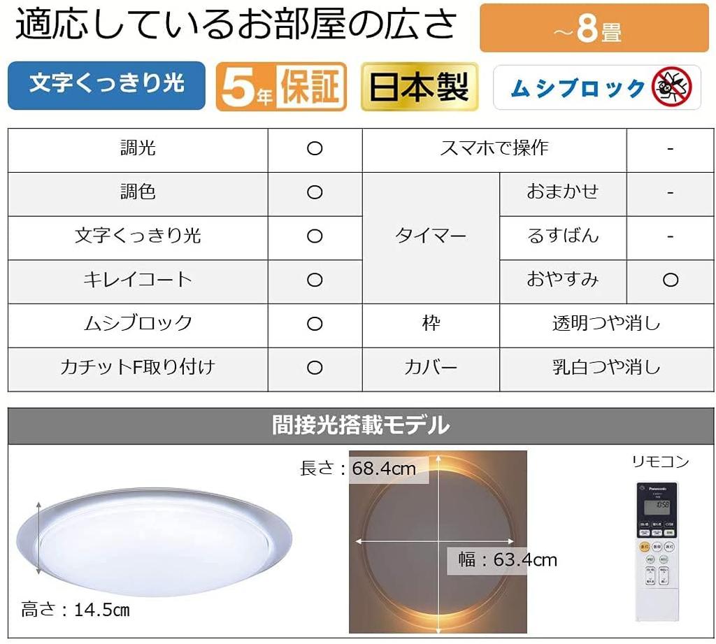 Panasonic LED Ceiling Light for Equipped with Model with Indirect Dimmable and Color 8 Tatami Bedrooms, Wake-up Light, Light, Adjustable, Mats,