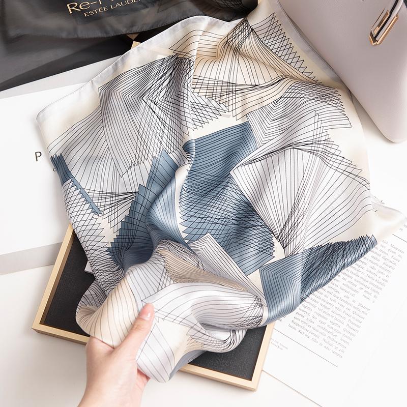 100% Natural Silk Square Scarf Women Casual Neckerchief Silk Headscarf Chinese Silk Foulard Femme Print Geometric Bandana65x65cm