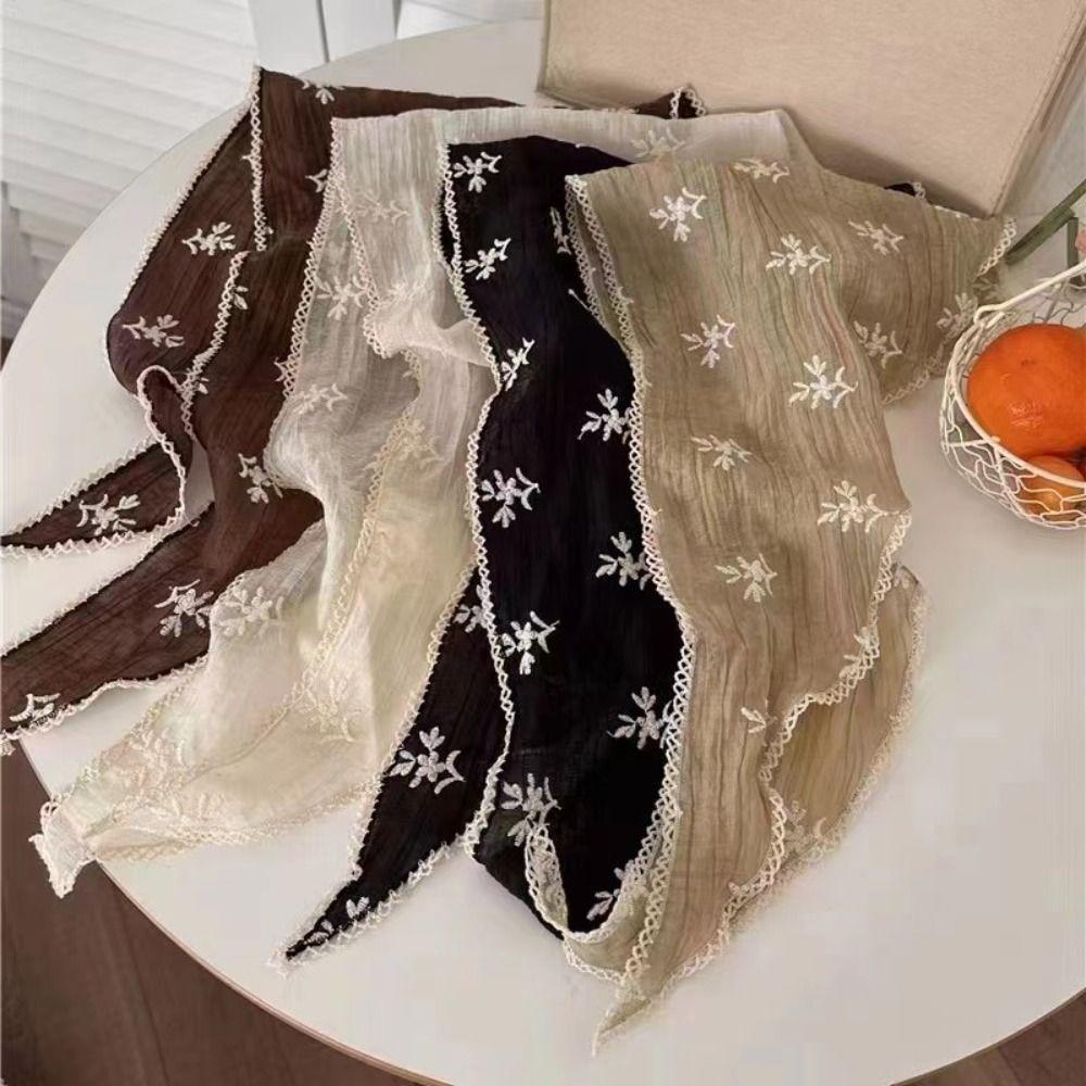 Pastoral Style Floral Lace Hair Scarf Y2K Bohemia Bandana Headwear Cotton Linen Hair Band Beach