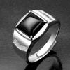 Fashion Men's 925 Sterling Silver Ring Dominant Black Agate Crystal Square Ring Simple Adjustable Finger Jewelry KOFSAC
