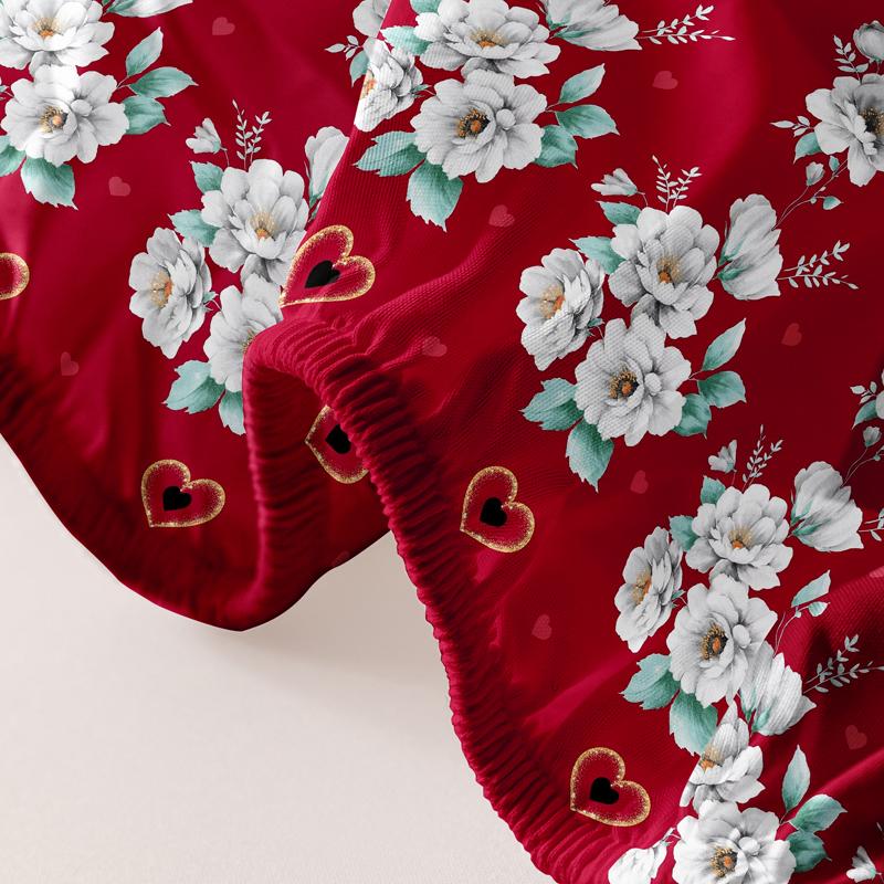 1 Simple Modern Plant Flower Printed Matte Fitted Sheet, Bedroom Printed Bed Cover, Bedding (Excluding Pillowcases)