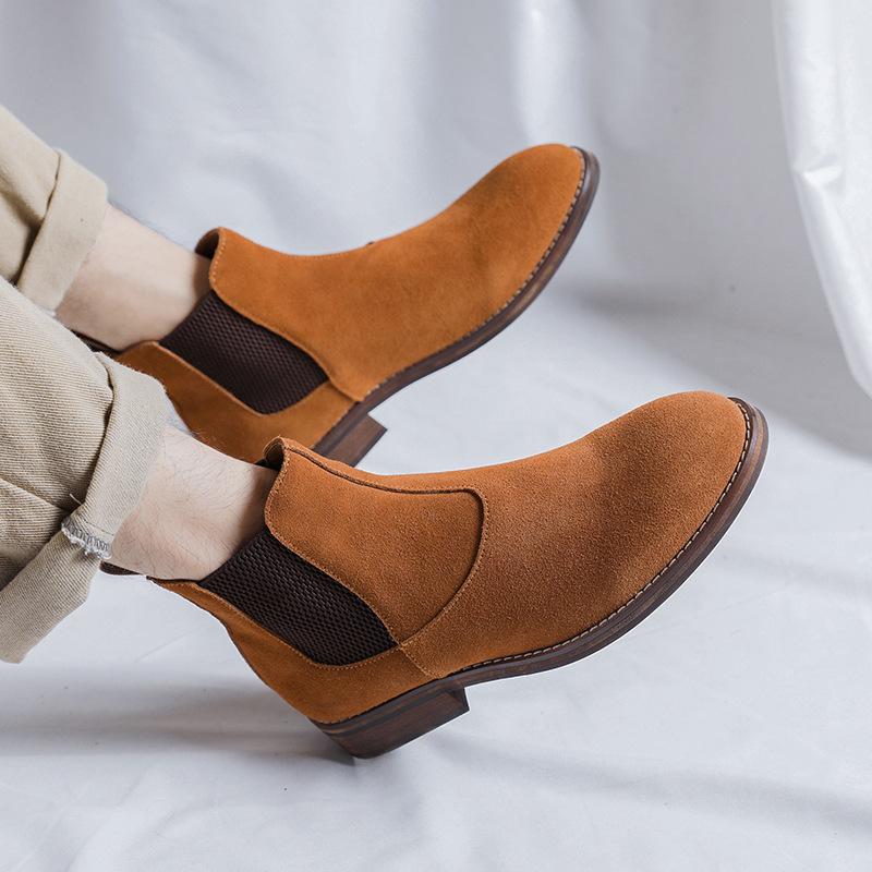 Мужские повседневные челси ботинки дышащие туфли из коровьей замши для вечеринки, банкета, платья, ковбойские ботильоны, весенне-осенние короткие боты для мужчин