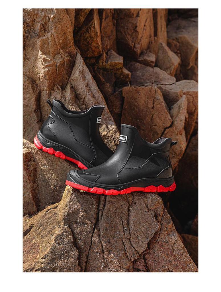 Мужские водонепроницаемые нескользящие резиновые дождевые ботинки - Короткие, износостойкие для использования на открытом воздухе и в повседневной жизни