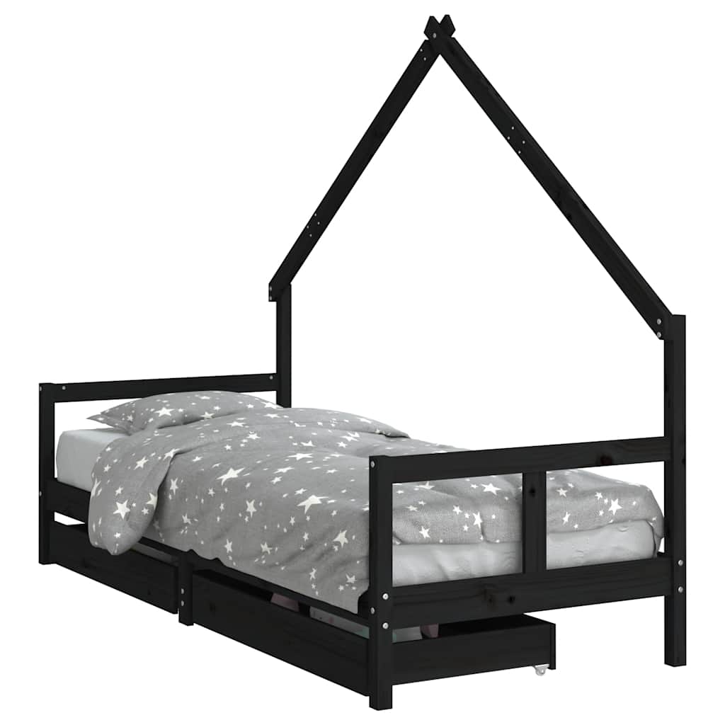 Kids Bed with Drawers Black 80x200 cm Solid Pine Wood