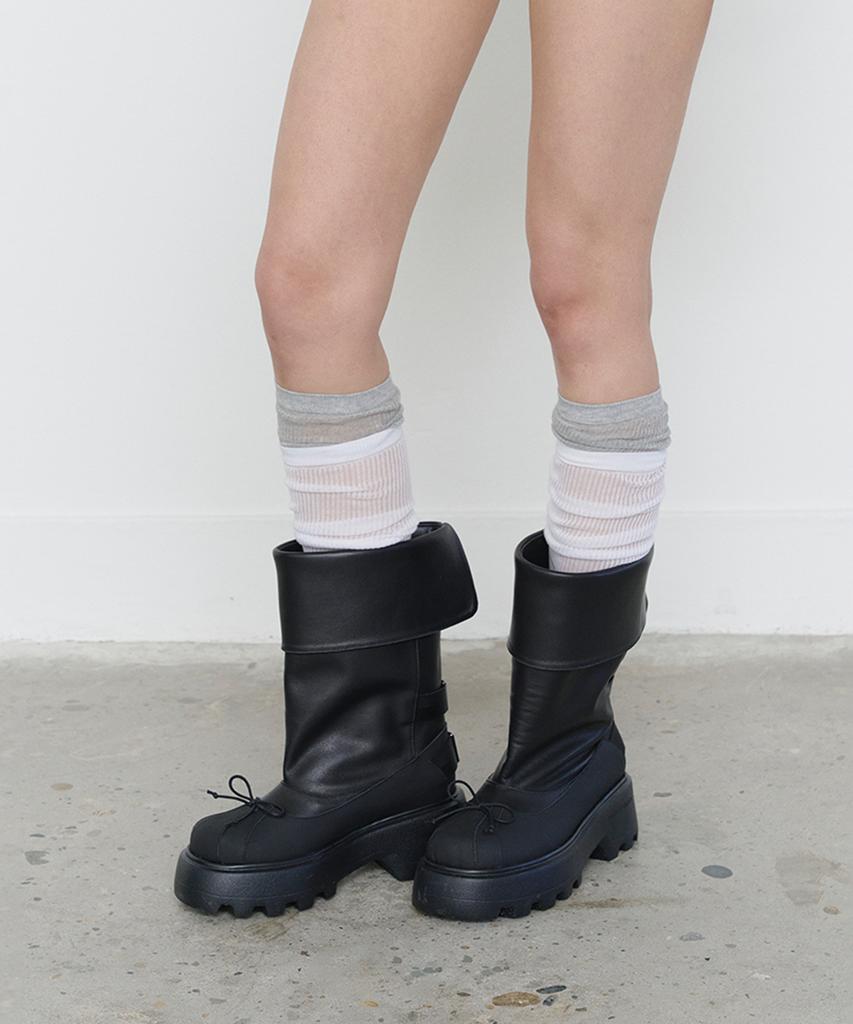 Three To Eighty Fold Clog Leather Boots Black