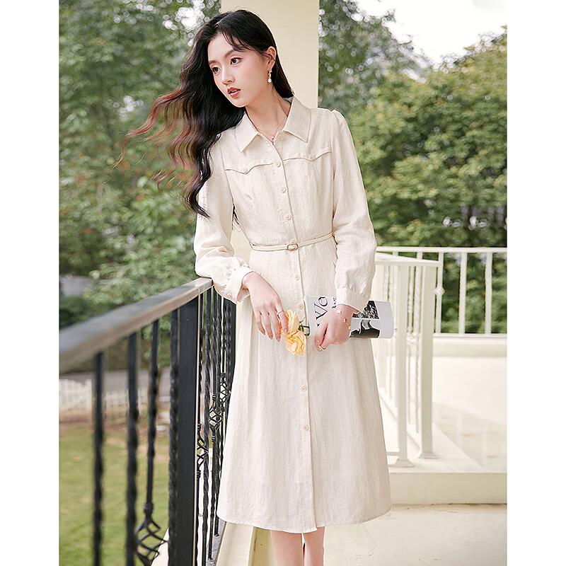 Sishui Nianhua Women's Elegant Long-Sleeve Midi Shirt Dress