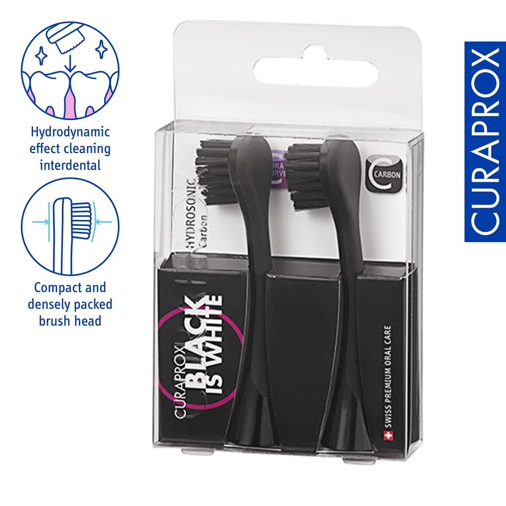 Curaprox Sonic Electric Toothbrush Black is White is Replacement Brush Heads (Black White) (2-pack)