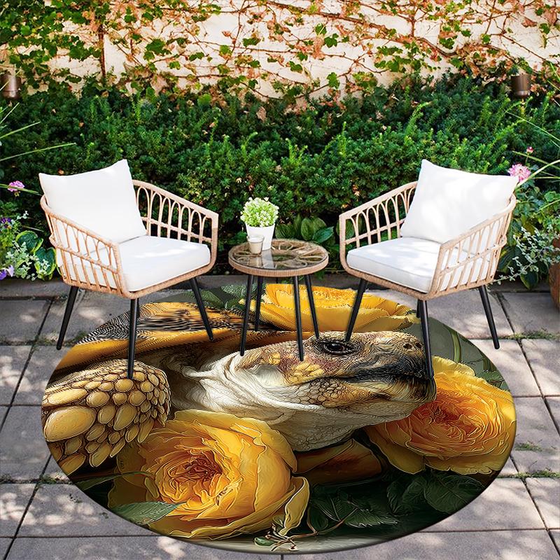 Tortoise and Roses pattern round rug,Carpet Rug for Living Room Bedroom Sofa Playroom Decor,Non-slip Floor Mat,Holiday Gifts and Birthday Gifts