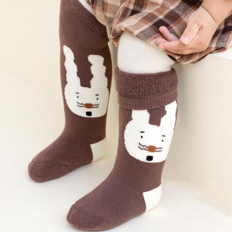 Новые носки с милым мультяшным кроликом для малышей и новорожденных, махровые носки с мехом внутри, длинные детские платные носки