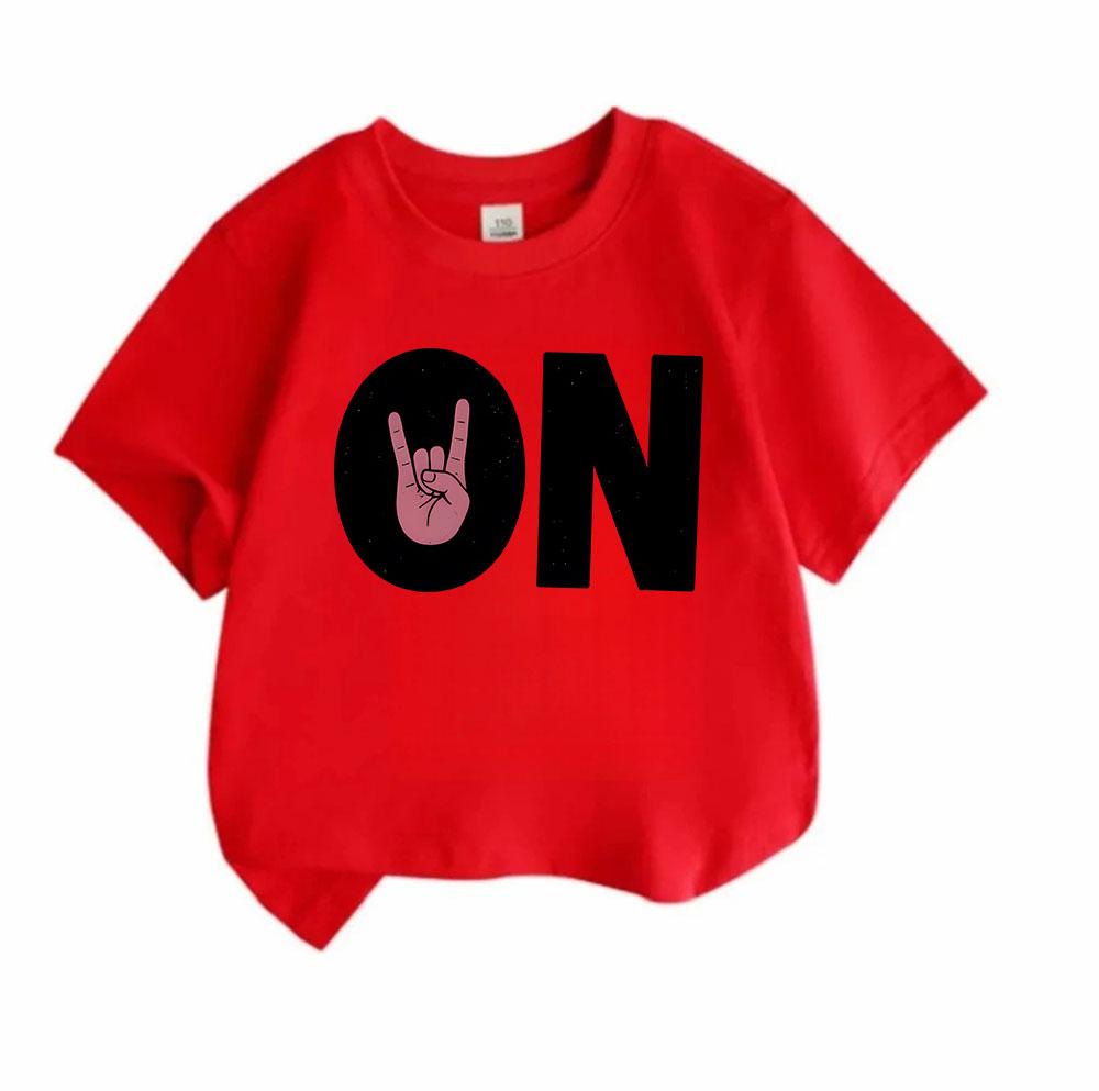 Kids Boys Girls 100% Cotton Crew Neck Short Sleeve T-Shirt, Funny Rock Hand Sign ON Pattern Casual Soft Tees for Daily Wear Hip Hop Music Themed Tops