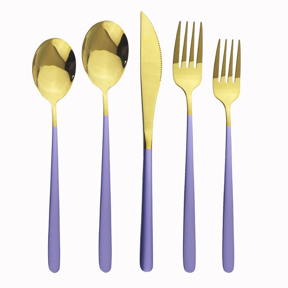 Набор столовых приборов из нержавеющей стали 304, фиолетовое золото, вилка, нож, ложка, десертная посуда, кухонная посуда для еды, серебряный набор