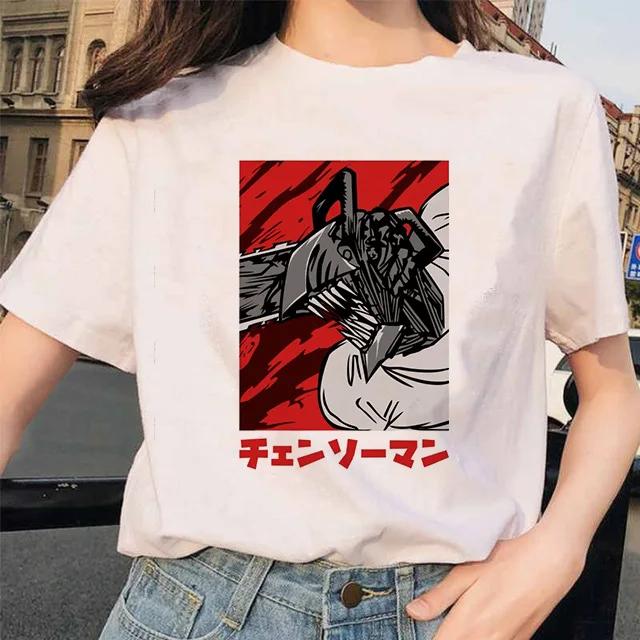 Футболка унисекс с бензопилой, женская, японское аниме, готические футболки, с принтом Y2k, смешные мультяшные, унисекс, с коротким рукавом, футболка, топы