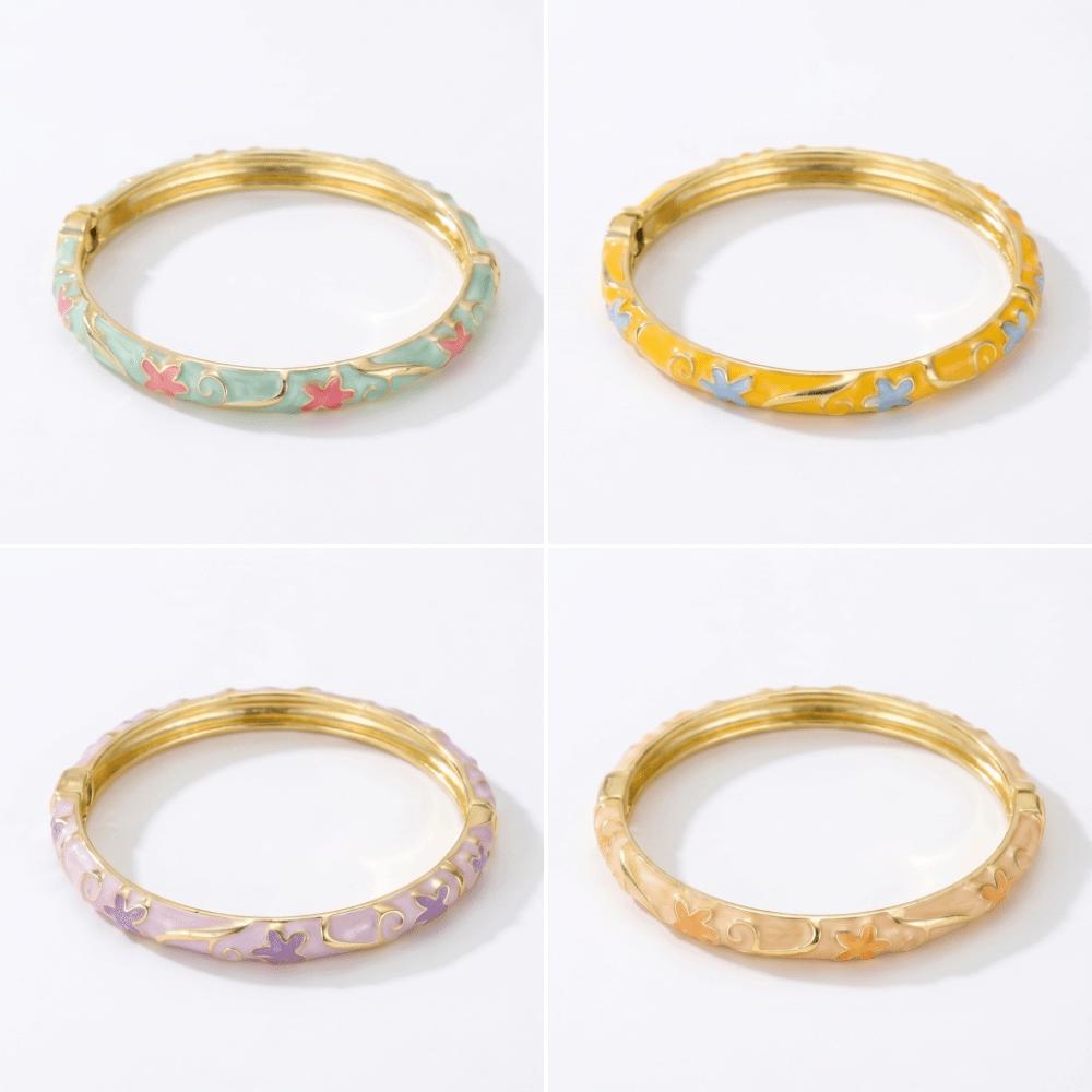 Five-Petal Flower Enamel Bracelet Vintage Enamel Dropped Glaze Bangle Party Jewelry