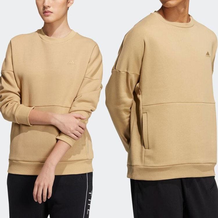 Adidas Однотонный повседневный свитшот с вышитым логотипом и круглым вырезом, топы унисекс цвета хаки HM2687