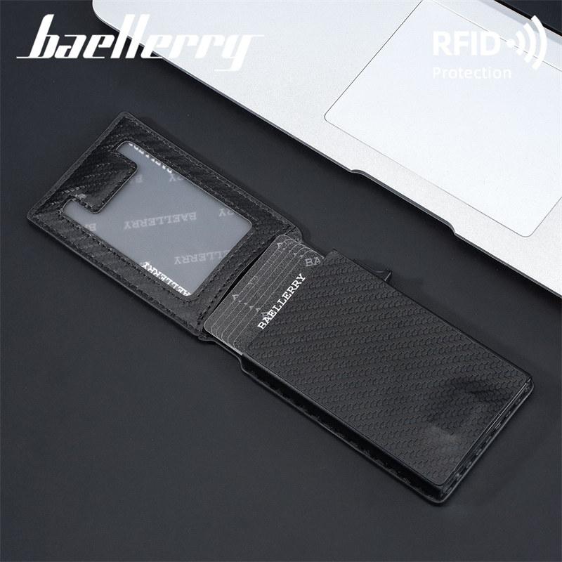 Baellerry Держатель для карт с текстурой из углеродного волокна, защита от RFID-кражи, кошельки из искусственной кожи, кошельки, винтажный дизайн, держатели для удостоверений личности, кредитных карт