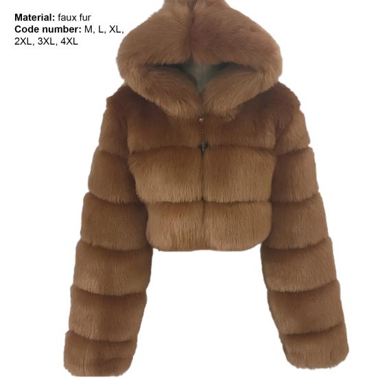 Пальто из искусственного меха с капюшоном на молнии для женщин, однотонное теплое пальто в стиле пэчворк с длинными рукавами