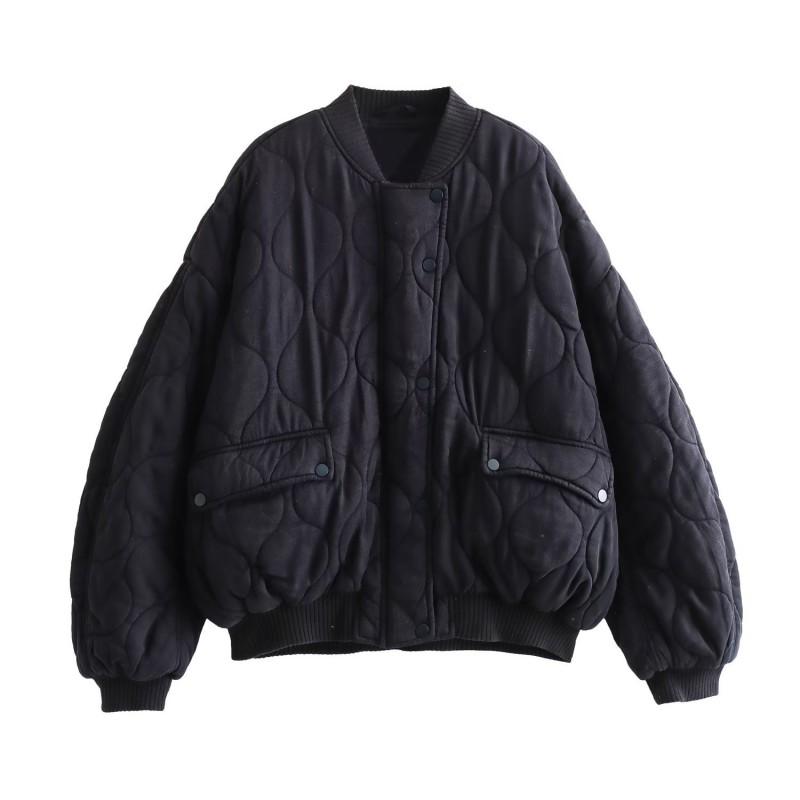 Womens Oversized Y2K Style Puffer Jacket With Wide Shoulder Cut Loose Fit Cotton-Padded Coat