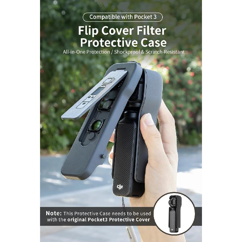 Flip Cover for DJI OSMO Pocket 3 Plastic Case Built-in 5 Filter Slots Anti-Scratch Cover with Straps for Pocket 3 Accessories