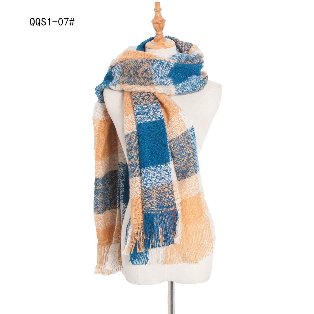 Autumn and Winter Polyester Circle Sand Plaid Scarf Women's Warm Fringed Scarf Shawl