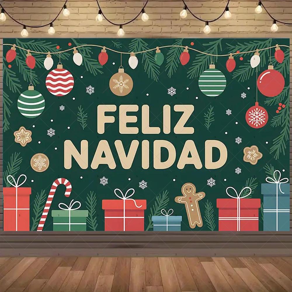 Winter Christmas Background Banner Spanish Christmas Party Decoration Xmas Tree Santa Claus Backdrop Supplies Photography Props