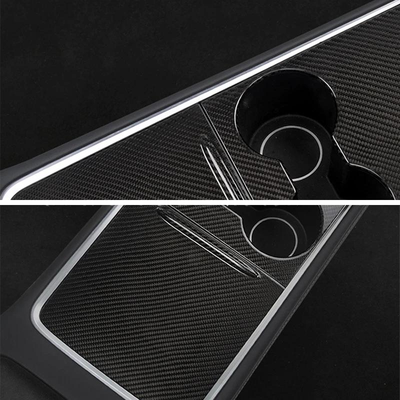 Накладка на центральную консоль из настоящего углеволокна для Tesla Model 3 Y 2023 2022 Сухое углеволокно Глянцевая панель управления Салон автомобиля