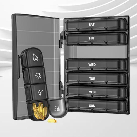 Еженедельный органайзер для таблеток 4 раза в день, 28 отделений, прочный, прозрачный, черный, для путешествий на 7 дней, контейнер для хранения таблеток и капсул