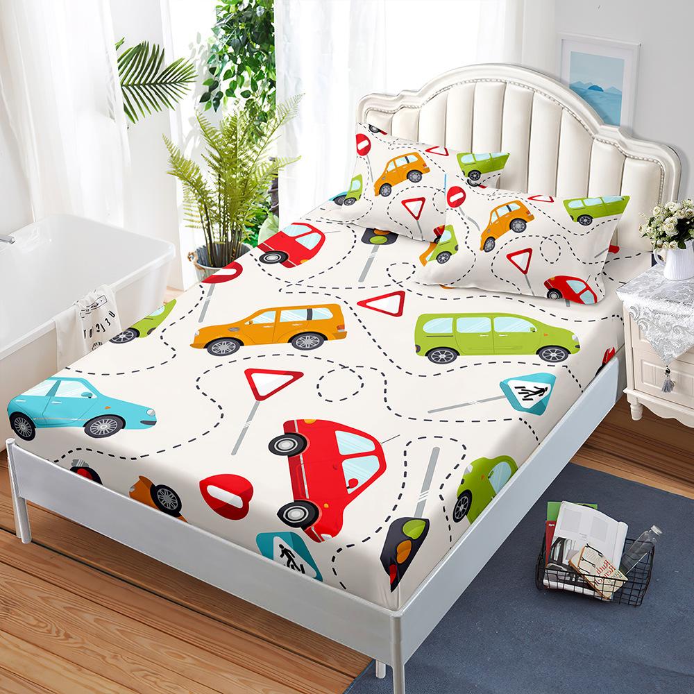 Mattress Three-Piece Illustration Cartoon Bedspread Pillowcase Mattress Protective Cover