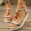 Fashion Bohemian Style Espadrille Wedge Sandals for Women Beaded Decor Ankle Strap Platform Sandals Woman Comfortable Summer Beach Shoes