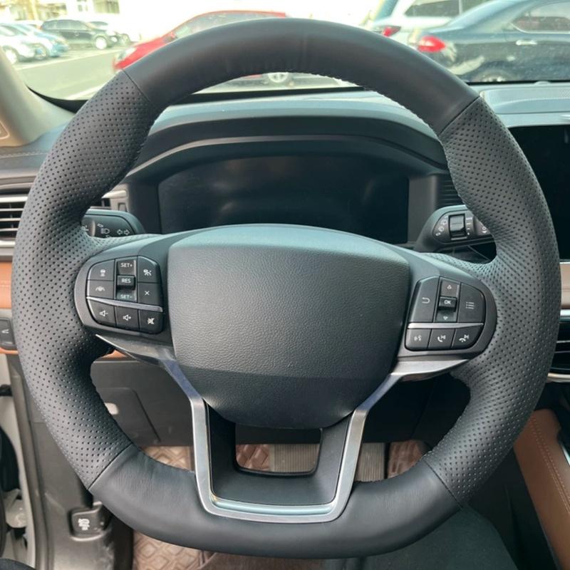 Auto Interior Accessories Hand-stitched Black Anti-slip Microfiber Leather Steering Wheel Cover For Ford Explorer -