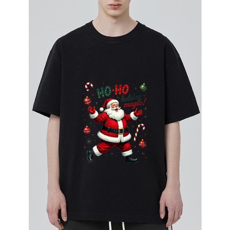Christmas T-Shirt Black Santa Claus with Ho Ho Holiday Magic Print for Festive Season
