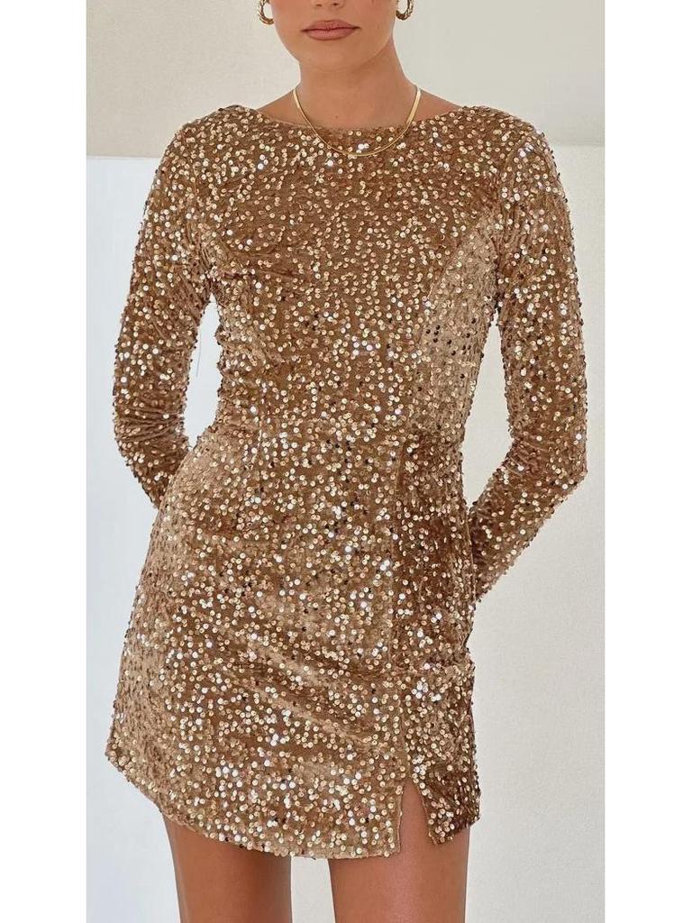 Вечернее платье с открытыми плечами и пайетками – элегантный европейский, американский и юго-восточно-азиатский стиль (4 цвета)