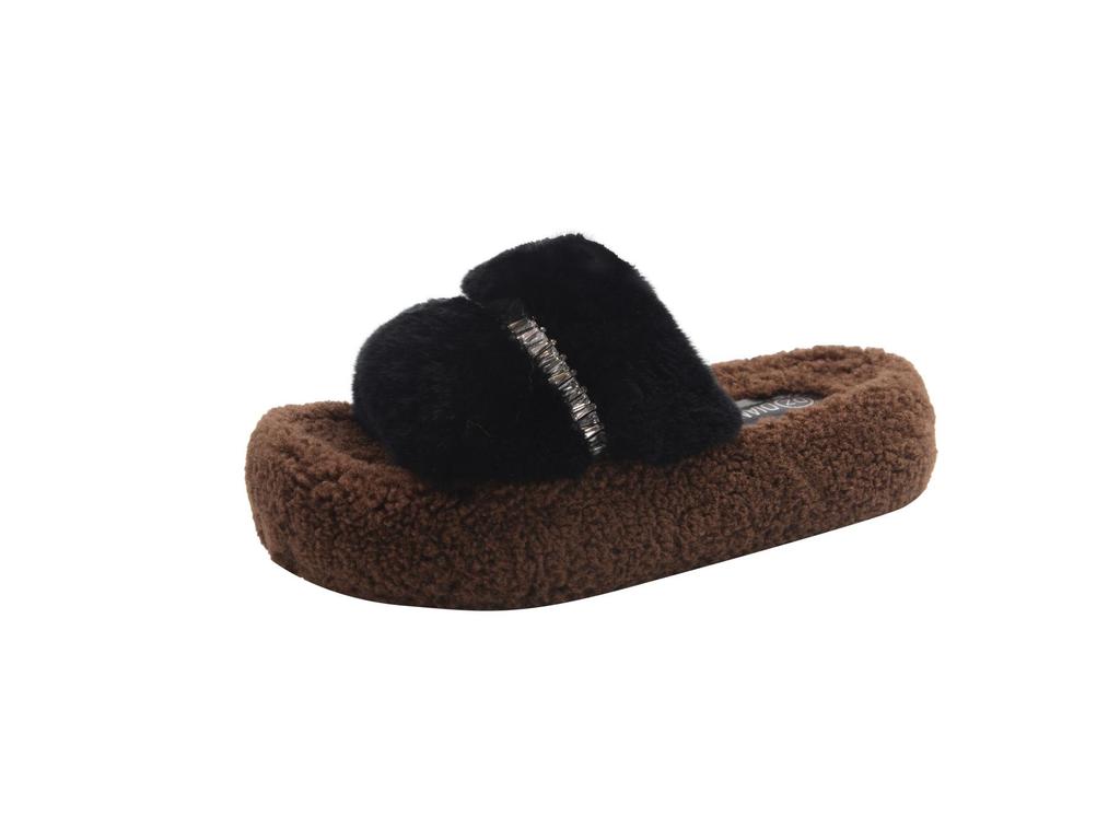 Women's Fuzzy Slippers: New 2025 Thick-Soled, Height-Enhancing, Plus Velvet Cotton for Autumn/Winter