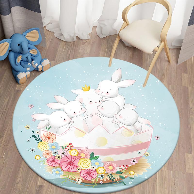 Детский ковер с принтом кролика Kawaii, коврики с кроликом, круглый ковер для гостиной, напольный коврик, фланелевый противоскользящий коврик для детей