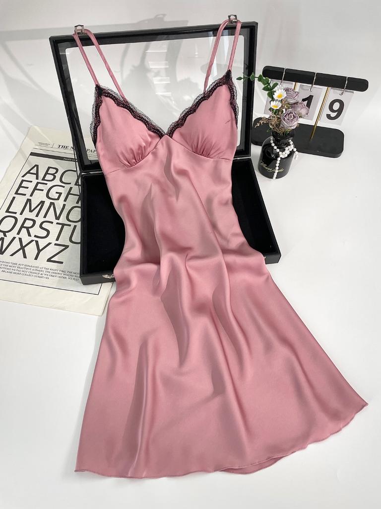 Summer bra pad, sweet and pure style, ice silk pajamas, women's lace camisole nightdress, outerwear loungewear two-piece set