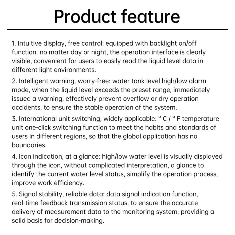 Ultrasonic Level Guage Wireless LCD Display Indoor Water Tank Liquid Level Meter Temperature Height Monitor Alarm Clock Sensor